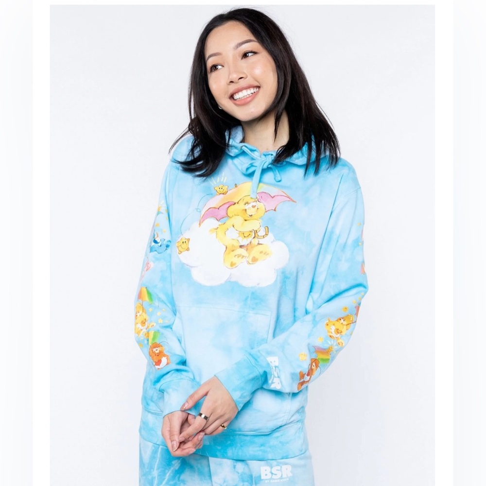 Raining Care Bears BSR by Samii Ryan Hoodie size Small Blue Tie Dye
